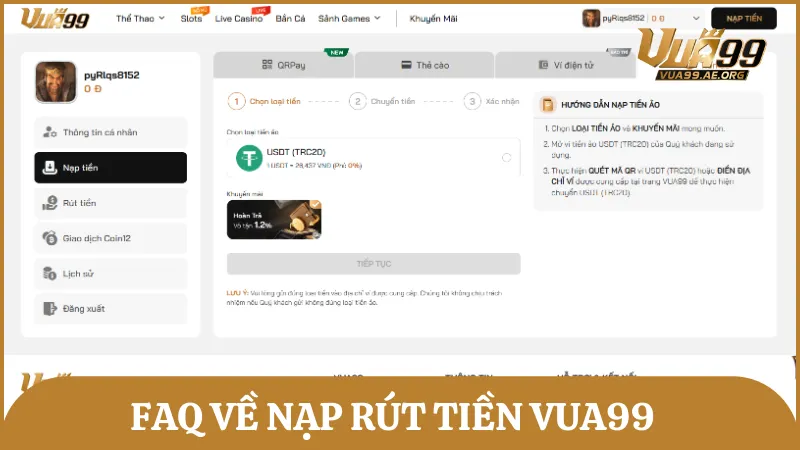 Giải đáp câu hỏi về nạp tiền rút tiền cho thành viên Vua99
