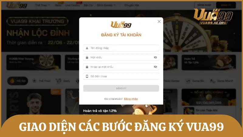 Giao diện các bước đơn giản để đăng ký tài khoản hội viên tại nhà cái