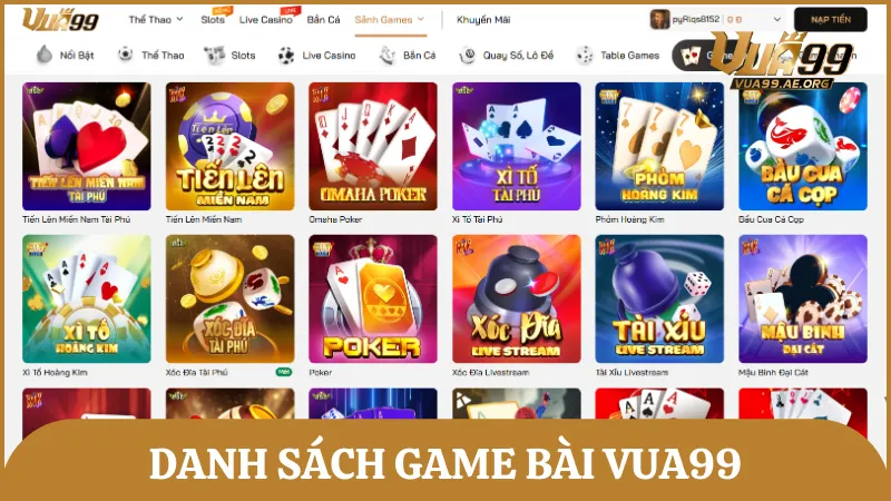 Danh sách những game đánh bài hấp dẫn nhất trên Vua99