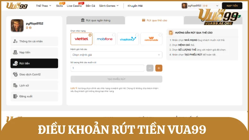 Những điều khoản cơ bản cần nắm khi rút tiền thưởng từ Vua99