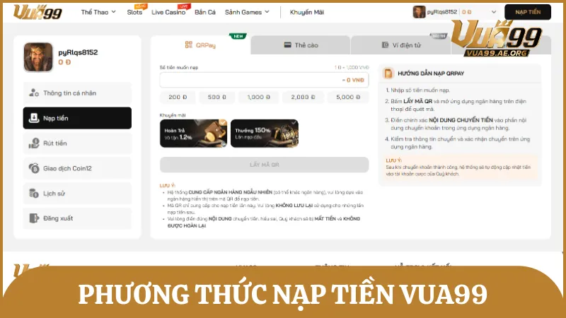Các phương thức nạp tiền được nhà cái này hỗ trợ