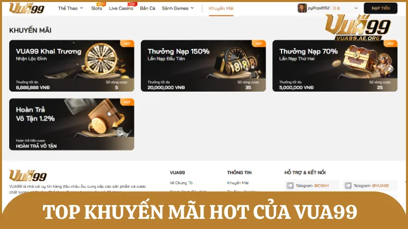 Danh sách các chương trình khuyến mãi đang diễn ra tại nhà cái Vua99